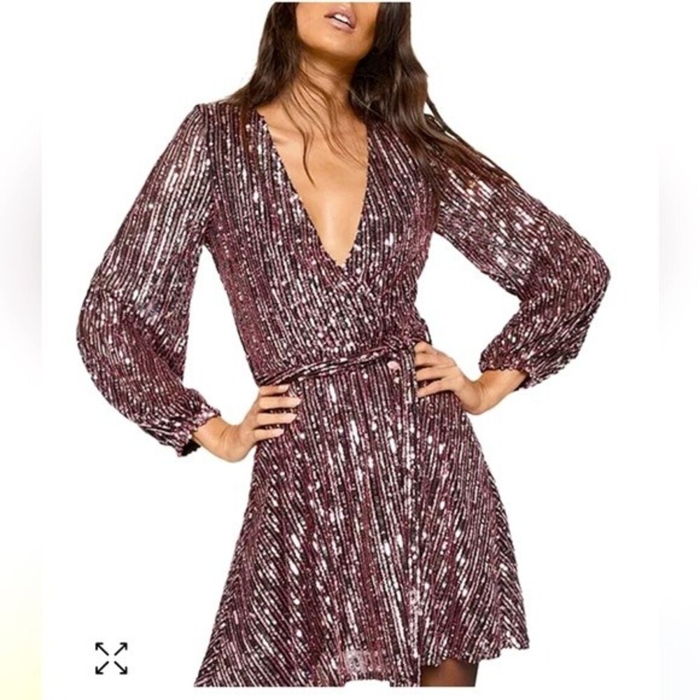 BARDOT Stripe Sequin Bellissa Dress in Multi Pink S NWOT